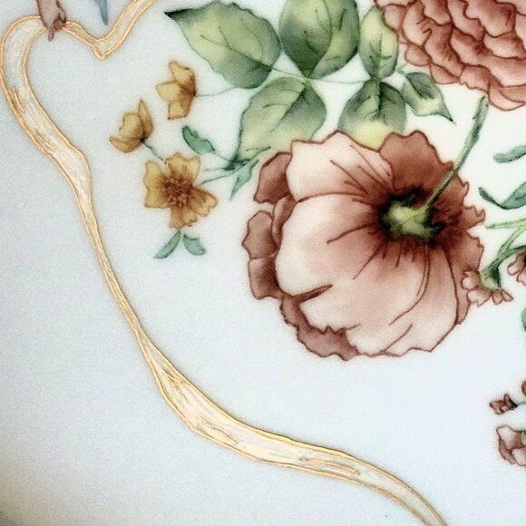 Vintage Hand Painted Porcelain Platter with Flowers and Angels 11.5 Inch Round - Picture 7 of 12